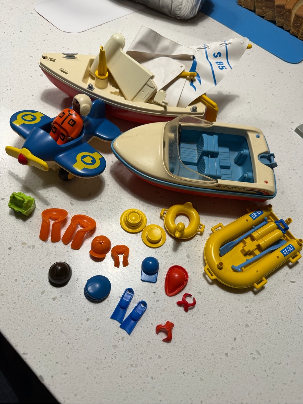 Vintage Playmobil Lot – Boat, Airplane, Raft & Accessories